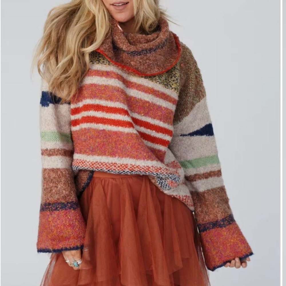 Three Bird Nest Multicolor Chunky Knit Cowl Neck Sweater – NWOT – Size L